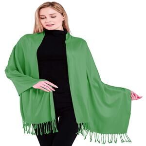 7864 Forest Green Solid Color Tassels Design Nepalese Shawl Seconds Scarf